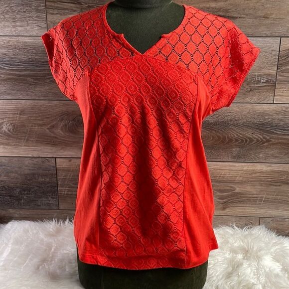 Dept 222 Women’s Lace Top Short Lace Sleeves Boho Size Petite Small - Picture 1 of 6